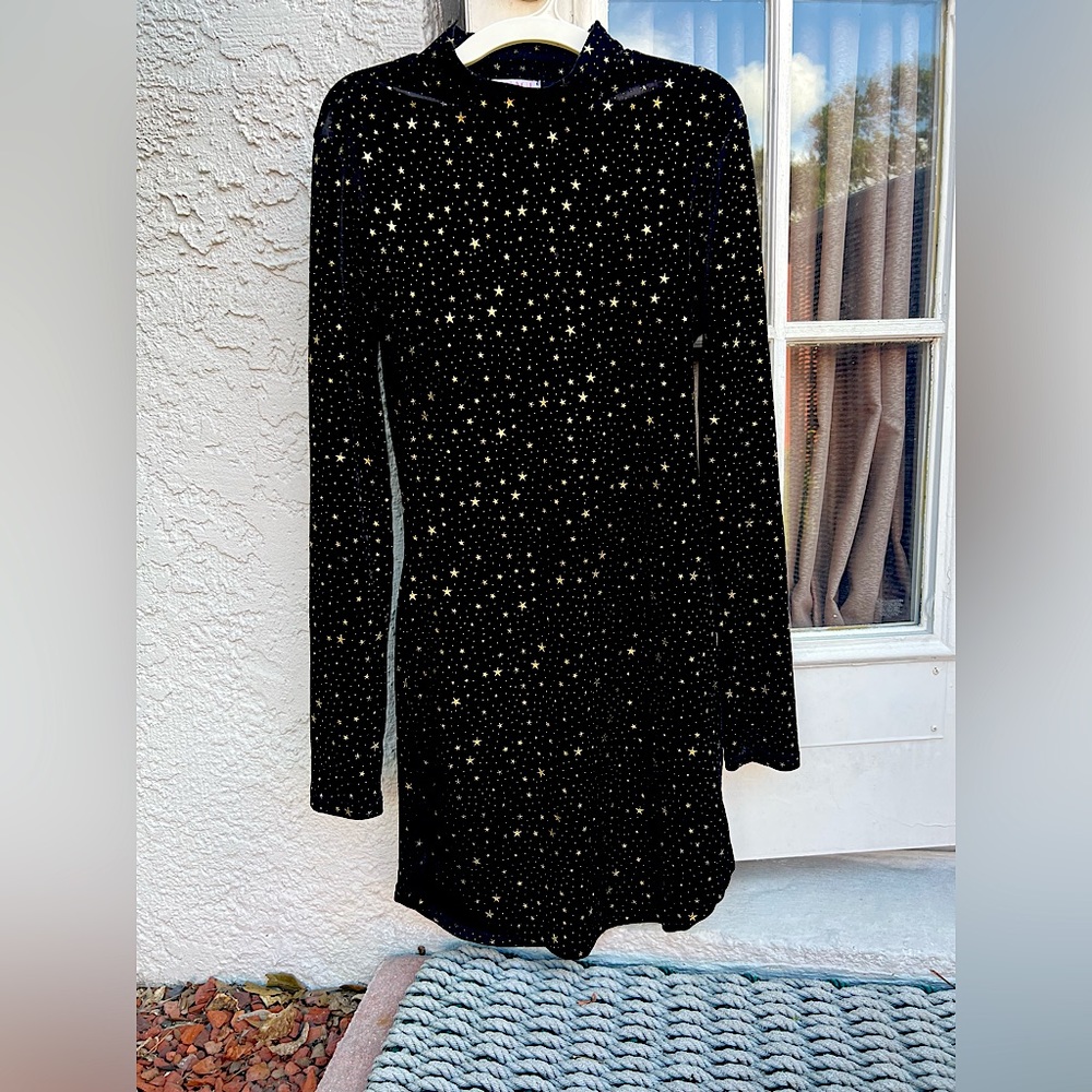 Black Velvet Long Sleeve Star Studded Mini Dress